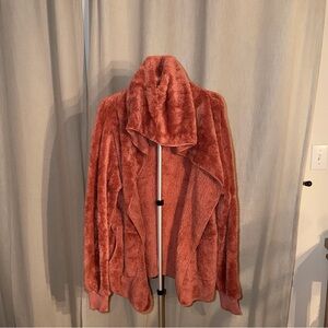 Women's Plush Open Front Teddy Jacket - Terracotta size L/XL